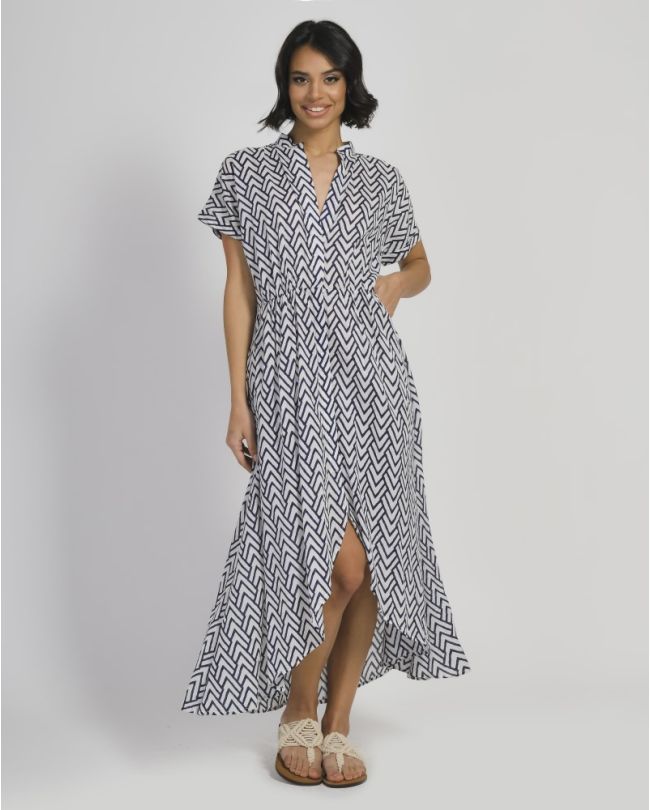 DRESS IN BLUE COLOR WITH PRINTS S/M (100% COTTON)