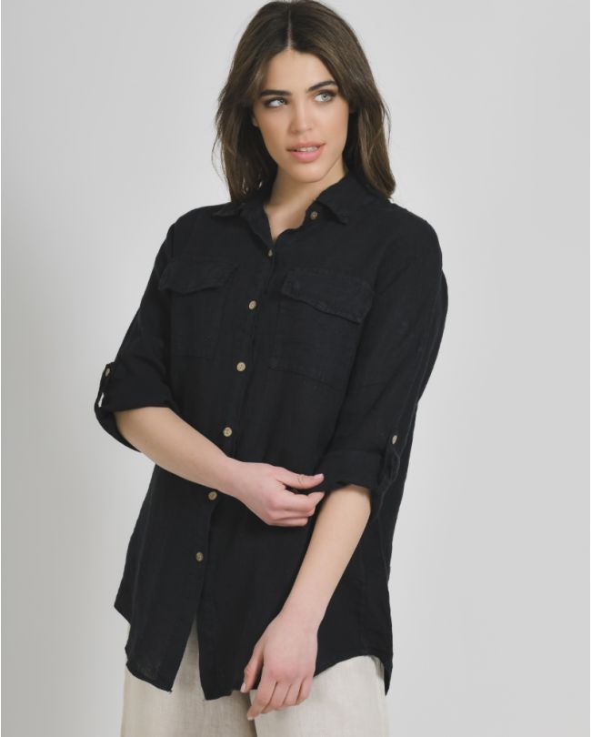 SHIRT IN BLACK  COLOR ONE SIZE (100% LINEN)