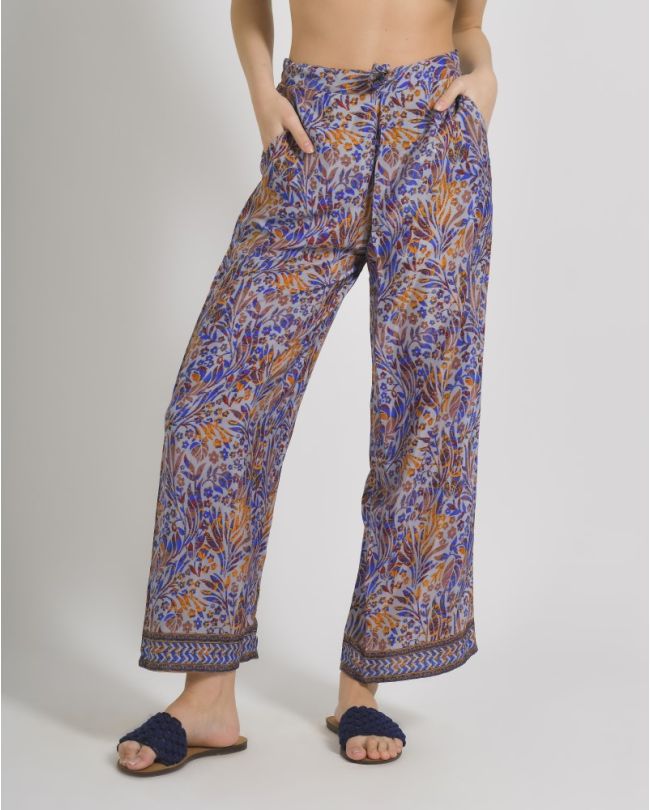 PANTS IN BLUE/ORANGE COLOR WITH PRINTS ONE SIZE (28%SILK /72% CREPE)