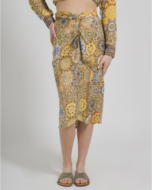 SHORT PRINTED SKIRT IN YELLOW COLOR S/M (28%SILK / 72%CREPE)