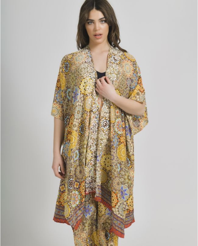 PRINTED KIMONO IN YELLOW COLOR ONE SIZE (28%SILK / 72%CREPE)