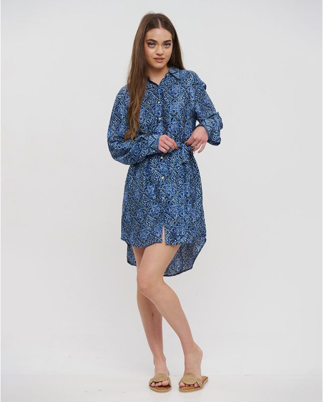 ΠΟΥΚΑΜΙΣΑ ΜΑΚΡΥΑ ΜΕ ΖΩΝΑΡΙ ΜΠΛΕ S/M (28%SILK / 72%CREPE)