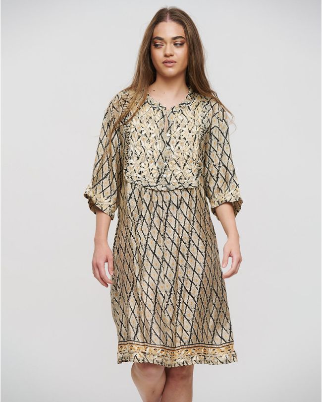 DRESS IN RHOMBUS PATTERN ONE SIZE (28%SILK / 72%CREPE)