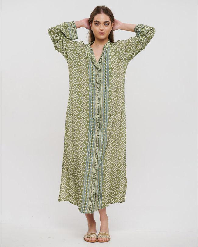 LONG SHIRT IN GREEN COLOR WITH PATTERNS L/XL (28%SILK / 72%CREPE)