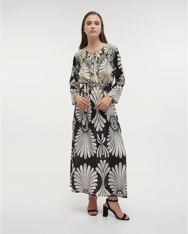 ΦΟΡΕΜΑ ΜΑΚΡΥ ΜΑΥΡΟ/ΚΑΦΕ S/M (28%SILK / 72% POLYESTER)