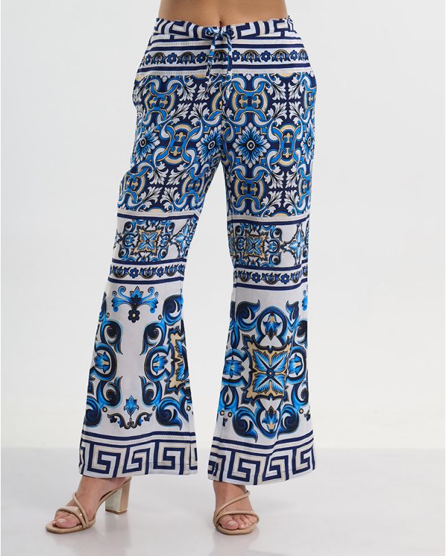 ΠΑΝΤΕΛΟΝΑ ΛΕΥΚΗ ΜΕ ΤΣΕΠΕΣ ΜΕ ΜΠΛΕ/ΧΡΥΣΑ ΜΟΤΙΒΑ M/L ( 28% SILK / 72% POLYESTER)