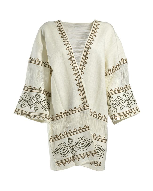 SHORT KIMONO IN WHITE COLOR WITH PATTERNS ONE SIZE (100% COTTON)