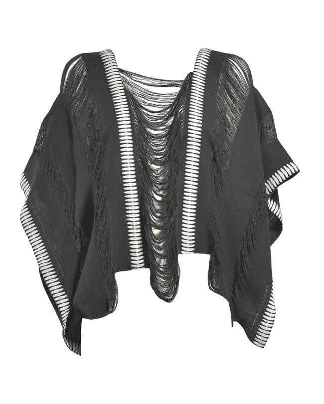 BLOUSE/PONCHO IN BLACK COLOR WITH WHITE PATTERNS ONE SIZE (100% COTTON)
