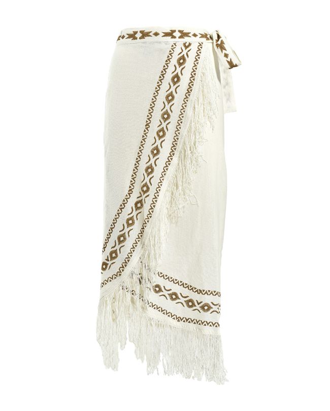 LONG WRAP SKIRT IN WHITE COLOR WITH FRINGLES ONE SIZE (100% COTTON)