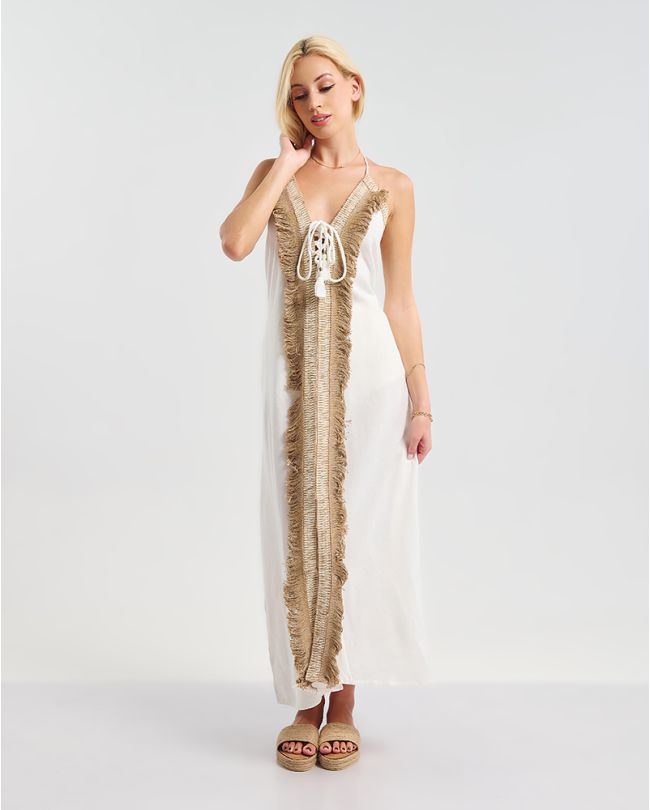 ΜΑΚΡΥ ΦΟΡΕΜΑ ΕΞΩΠΛΑΤΟ ΣΕ ΛΕΥΚΌ ΜΕ ΚΑΦΈ ΚΡΟΣΣΙΑ ONE SIZE ( 100% COTTON)