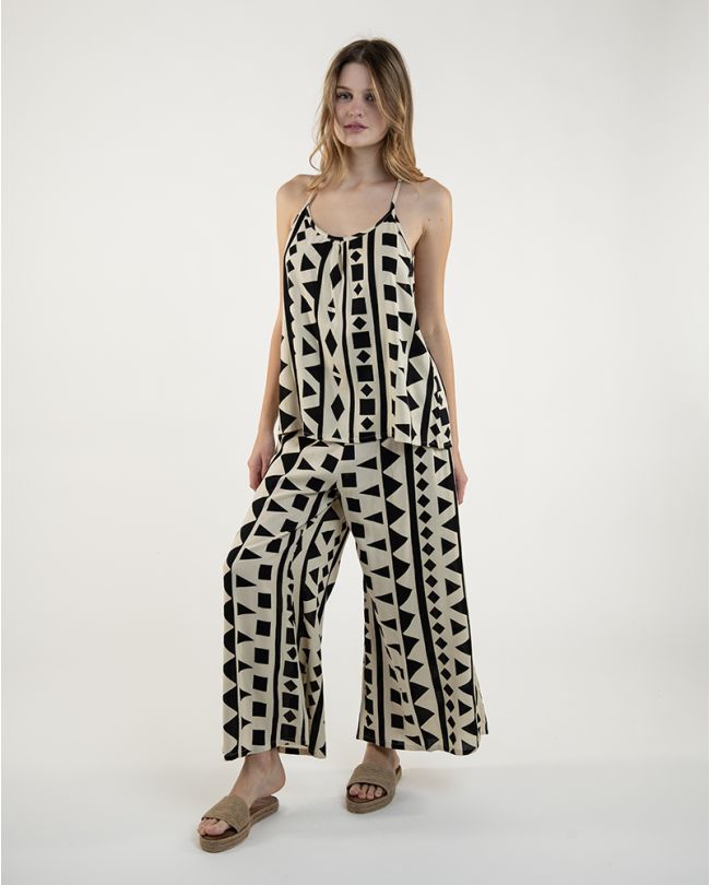 S/2 TOP AND PANTS IN BLACK/WHITE ONE SIZE (100% RAYON)