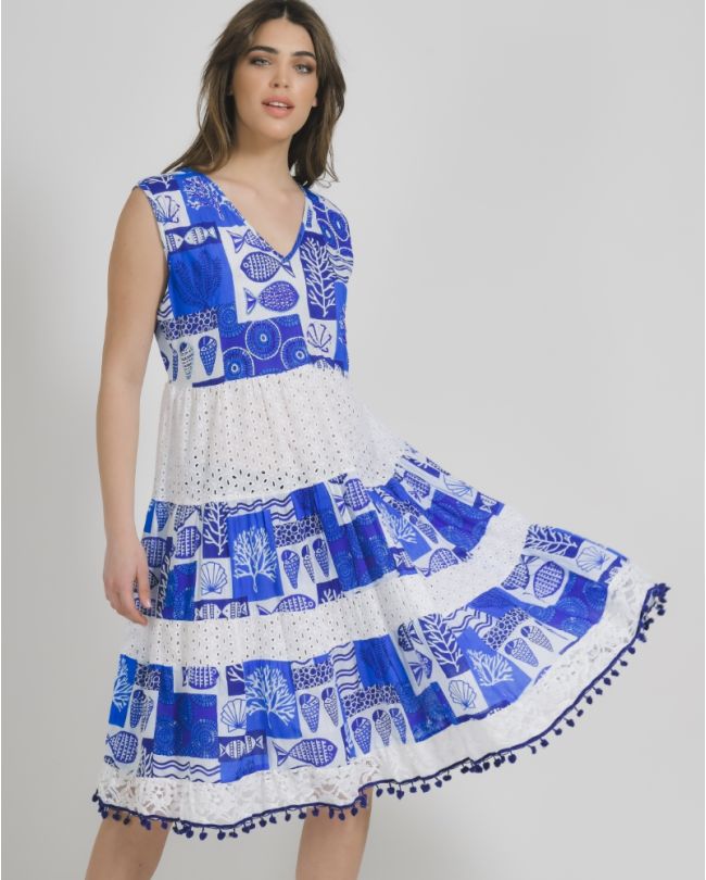 ΦΟΡΕΜΑ ΑΜΑΝΙΚΟ ΜΠΛΕ ΛΕΥΚΟ ΜΕ ΨΑΡΙΑ M/L ( 100% COTTON)