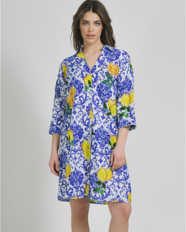 SHIRT WHITE/BLUE COLOR WITH LEMONS AND BEADS L/XL ( 100% COTTON)