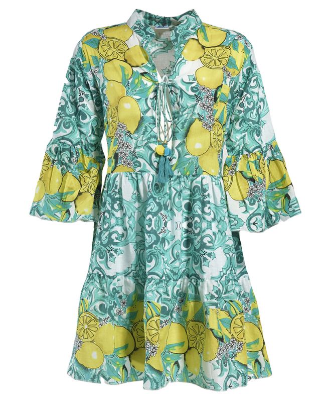 DRESS/KAFTAN IN GREEN COLOR WITH LEMONS M/L (100% COTTON)