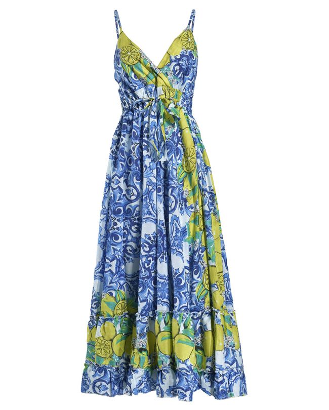 ΦΟΡΕΜΑ ΜΑΚΡΥ ΑΜΑΝΙΚΟ ΜΠΛΕ ΜΕ ΛΕΜΟΝΙΑ ONE SIZE (100% COTTON)