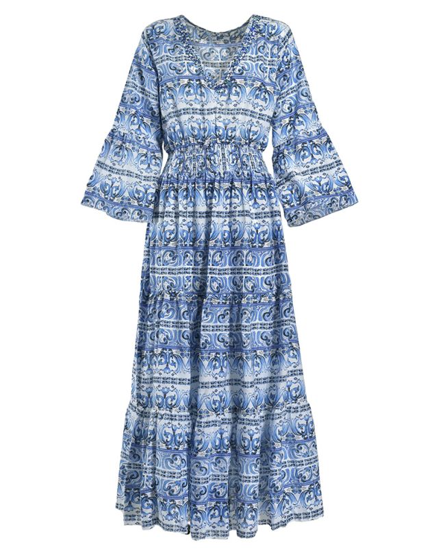 ΦΟΡΕΜΑ ΜΑΚΡΥ ΜΠΛΕ/ΛΕΥΚΟ ONE SIZE (100% COTTON)