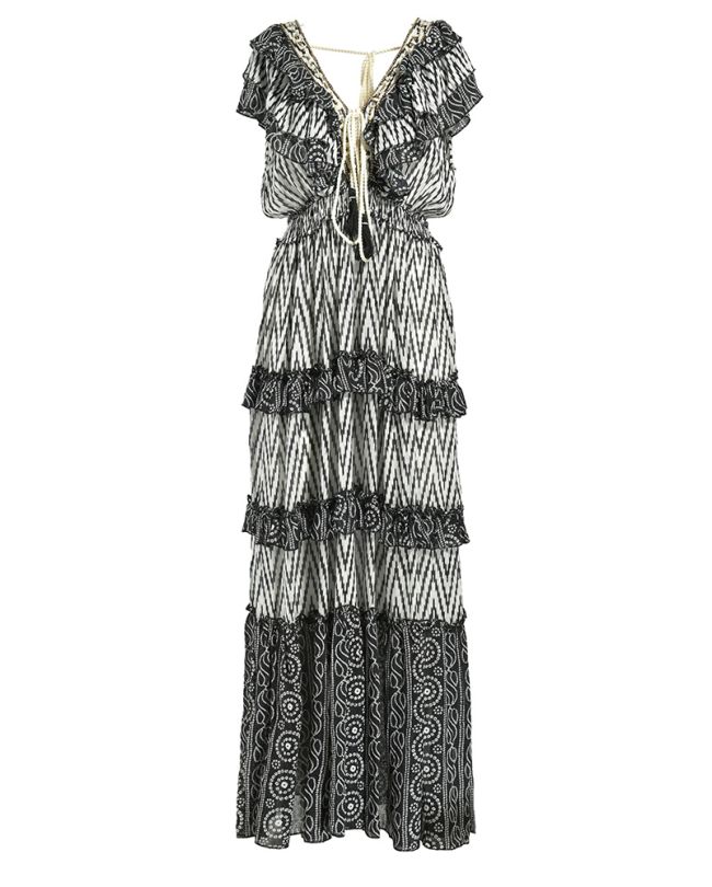 ΦΟΡΕΜΑ ΜΑΚΡΥ ΜΕ ΒΟΛΑΝ ΜΑΥΡΟ/ΛΕΥΚΟ ONE SIZE (100% COTTON)