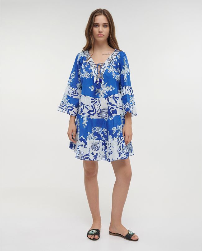 DRESS/KAFTAN IN BLUE COLOR ONE SIZE (100% COTTON)
