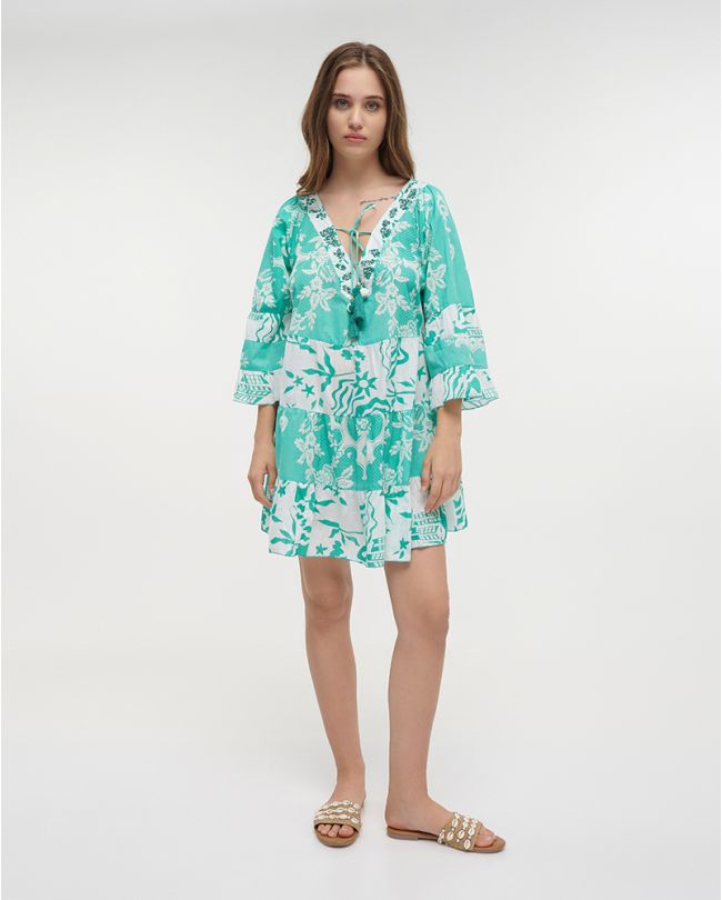 DRESS/KAFTAN IN GREEN COLOR ONE SIZE (100% COTTON)