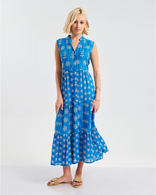 ΜΑΚΡΥ ΦΟΡΕΜΑ ΜΠΛΕ ΑΜΑΝΙΚΟ ΜΕ ΛΕΥΚΕΣ ΛΕΠΤΟΜΕΡΕΙΕΣ ONE SIZE ( 100% COTTON)