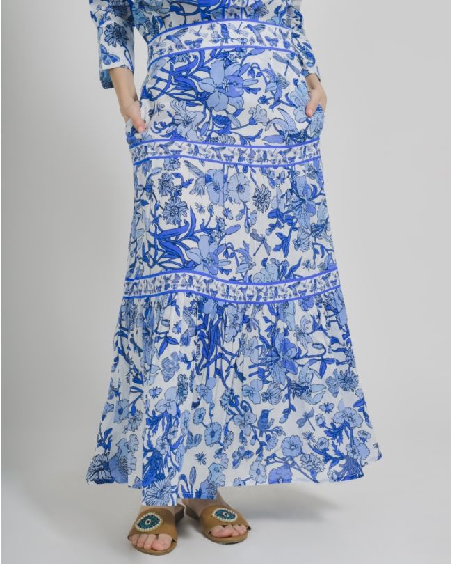 SKIRT IN WHITE/BLUE COLOR WITH PRINTS ΟΝΕ SIZE (100% COTTON)