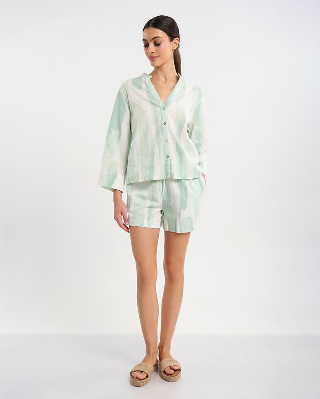 ΚΟΝΤΟΜΑΝΙΚΟ ΠΟΥΚΑΜΙΣΟ ΠΡΆΣΙΝΟ/ΛΕΥΚΌ  ONE SIZE ( 30% LINEN 70% COTTON)