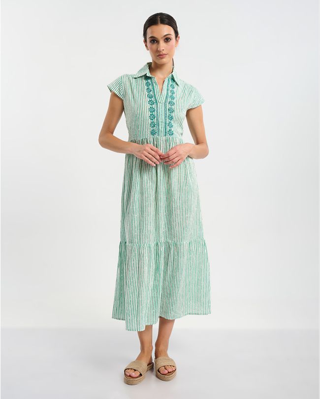 ΦΟΡΕΜΑ ΜΑΚΡΥ ΑΜΑΝΙΚΟ ΣΕ ΛΕΥΚΌ ΜΕ ΠΡΑΣΙΝΕΣ ΡΙΓΕΣ ONE SIZE (100 % COTTON)