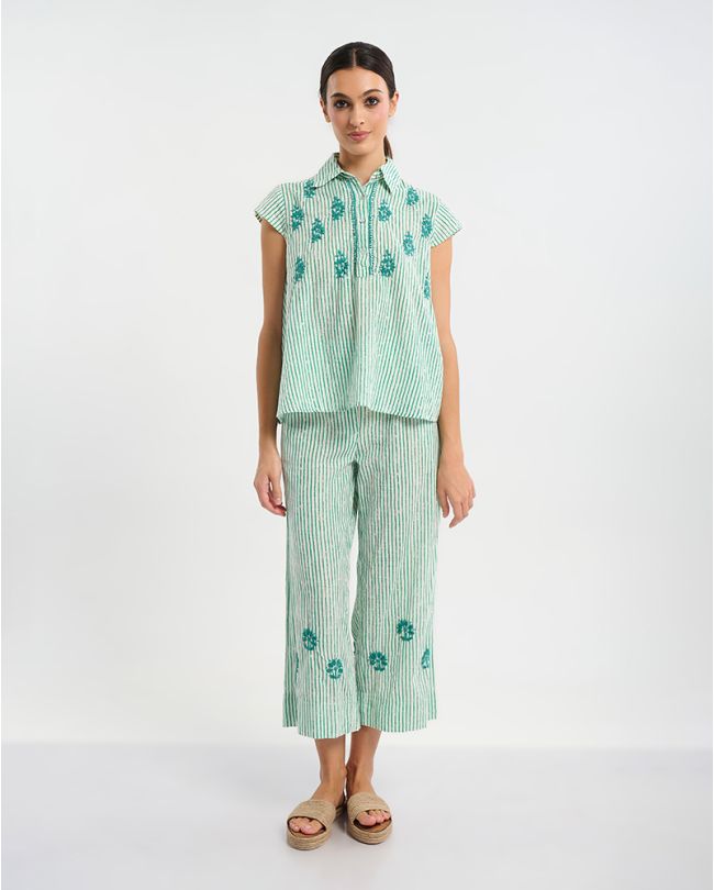 ΤΟΠ ΚΟΝΤΟΜΑΝΙΚΟ ΣΕ ΛΕΥΚΌ ΜΕ ΠΡΑΣΙΝΕΣ ΡΙΓΕΣ ONE SIZE ( 100% COTTON)