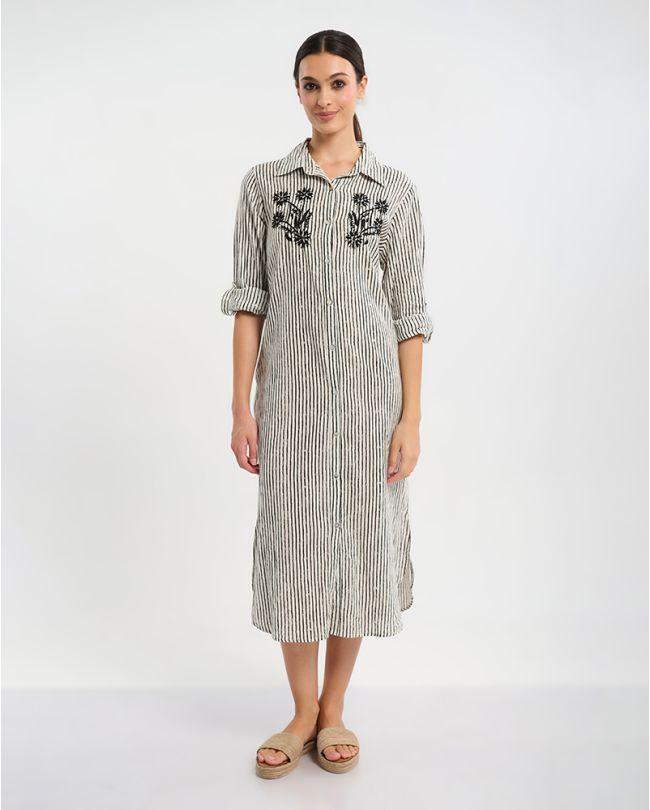 ΦΟΡΕΜΑ/ΠΟΥΚΑΜΙΣΑ ΣΕ ΛΕΥΚΌ ΜΕ ΜΑΥΡΕΣ ΡΙΓΕΣ ONE SIZE ( 100% COTTON)