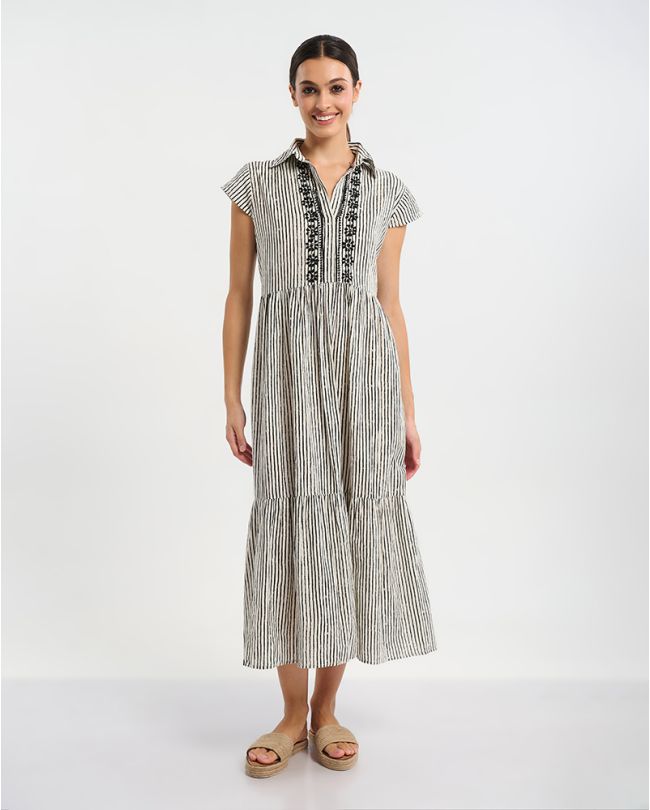 ΦΟΡΕΜΑ ΜΑΚΡΥ ΑΜΑΝΙΚΟ ΣΕ ΛΕΥΚΌ ΜΕ ΜΑΥΡΕΣ ΡΙΓΕΣ ONE SIZE (100 % COTTON)