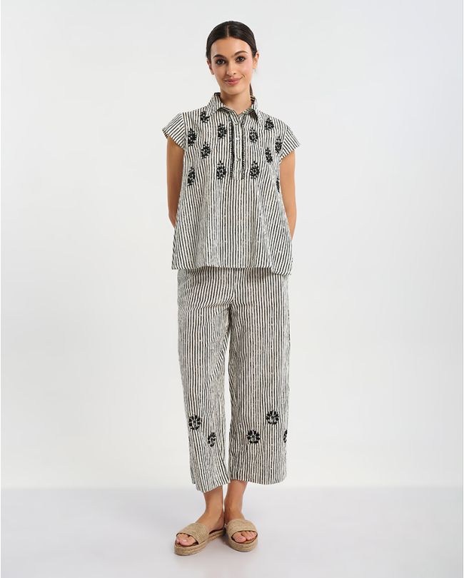 ΤΟΠ ΚΟΝΤΟΜΑΝΙΚΟ ΣΕ ΛΕΥΚΌ ΜΕ ΜΑΥΡΕΣ ΡΙΓΕΣ ONE SIZE ( 100% COTTON)