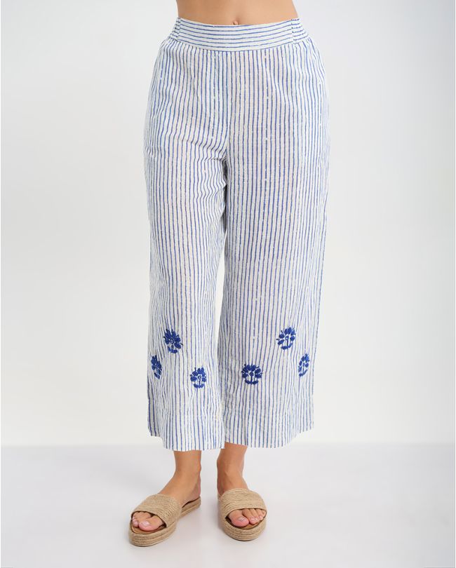 ΠΑΝΤΕΛΟΝΑ ΛΕΥΚΗ ΜΕ ΜΠΛΕ ΡΙΓΕΣ ONE SIZE ( 100% COTTON)