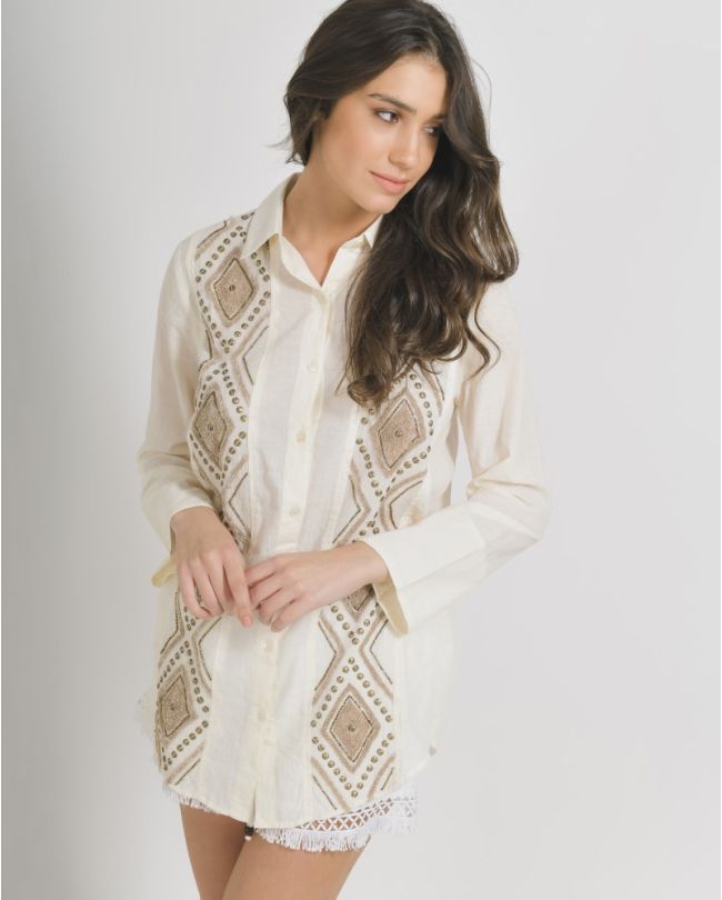 SHIRT IN BEIGE COLOR WITH PRINTS ONE SIZE (100% COTTON)