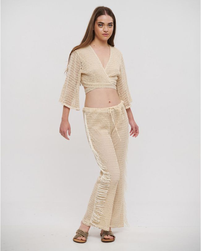 S/2 TOP WITH KNOT AND PANTS IN BEIGE COLOR ONE SIZE (100% COTTON)