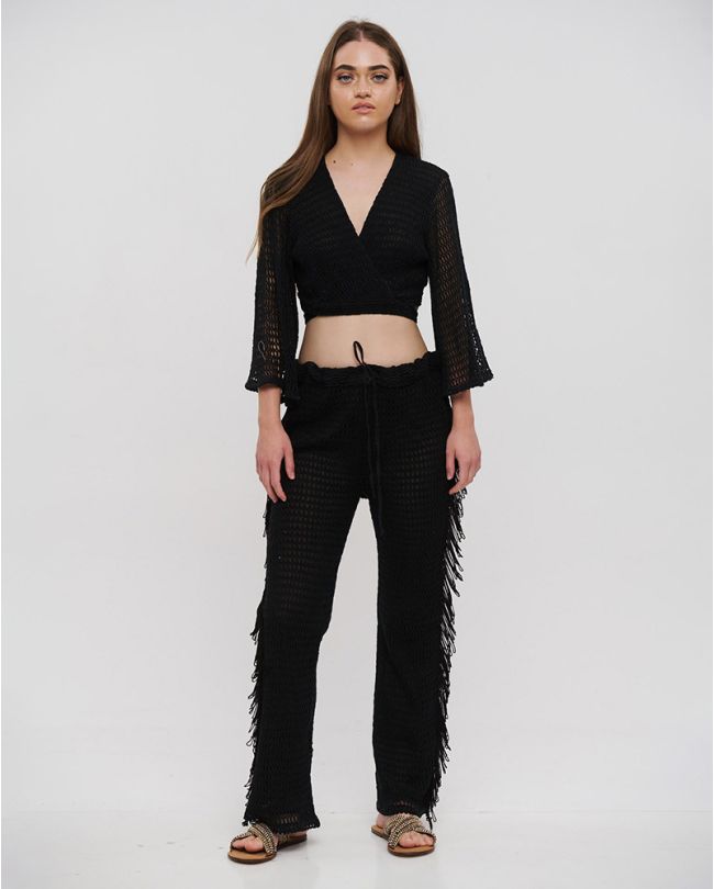 S/2 TOP WITH KNOT AND PANTS IN BLACK COLOR ONE SIZE (100% COTTON)