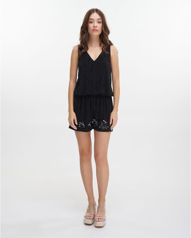 SHORT JUMPSUIT IN BLACK COLOR (100% POLYESTER )