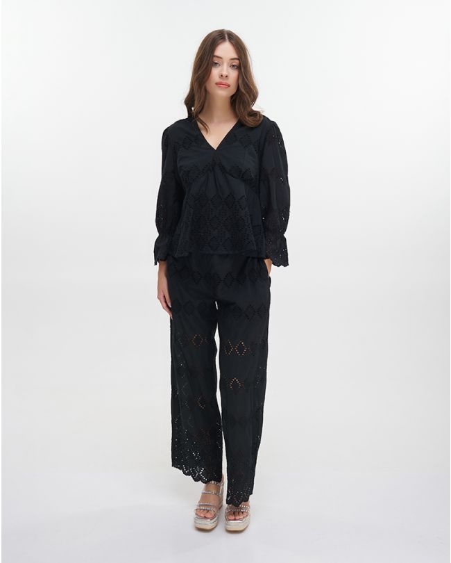 S/2 BLOUSE AND PANTS IN BLACK COLOR ONE SIZE (100% COTTON)