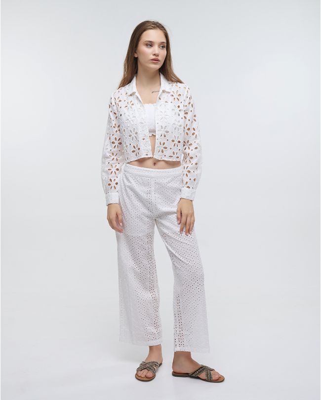 S/3 TOP, KIMONO AND PANTS IN WHITE COLOR ONE SIZE (100% COTTON)