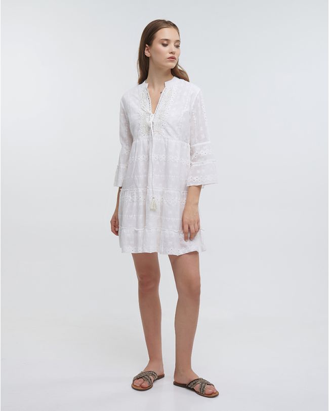 ΦΟΡΕΜΑ ΚΟΝΤΟ ΜΕ ΜΑΚΡΥ ΜΑΝΙΚΙ ΛΕΥΚΟ (100% COTTON)