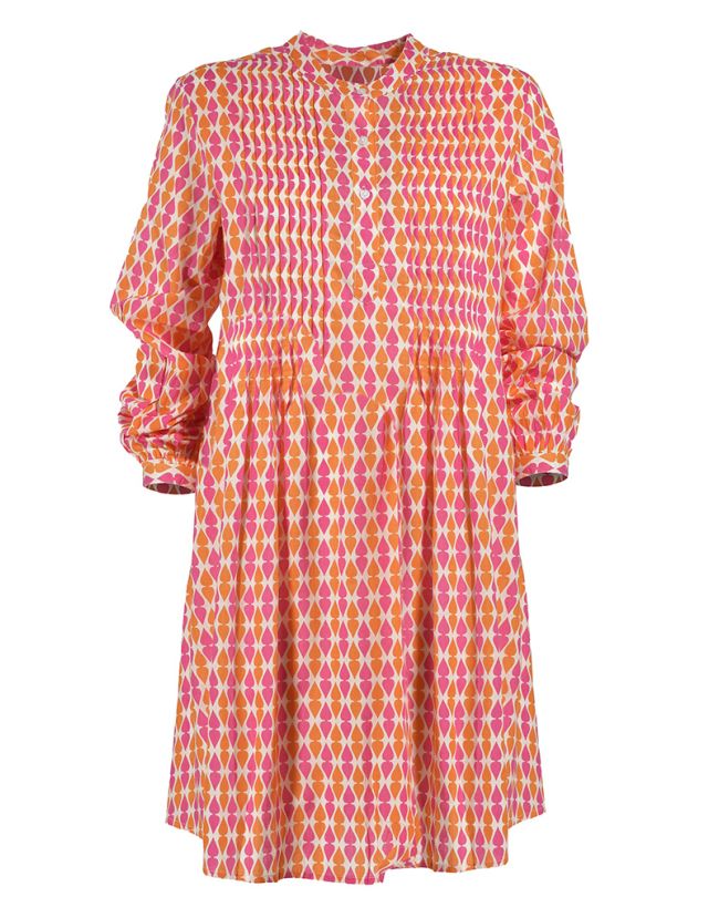 SHORT DRESS WITH LONG SLEEVES IN PINK/ORANGE COLOR ONE SIZE (100% COTTON)