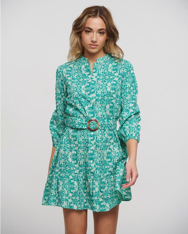 SHORT DRESS WITH LONG SLEEVES IN PETROL COLOR ONE SIZE (100% COTTON)