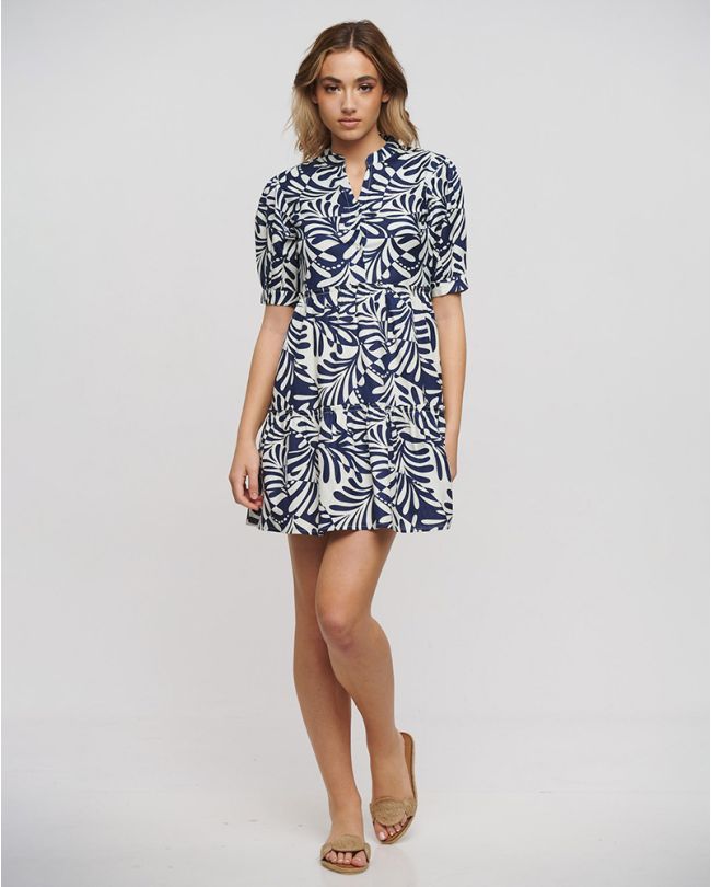 SHORT DRESS WITH SHORT SLEEVES IN BLUE/WHITE COLOR ONE SIZE (100% COTTON)