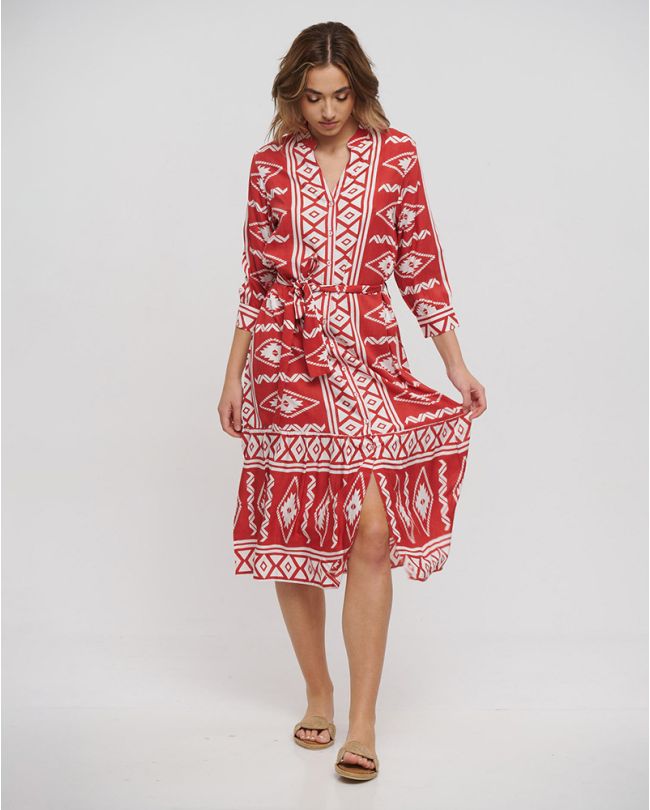 LONG DRESS WITH LONG SLEEVES IN MAROON COLOR ONE SIZE (100% RAYON)