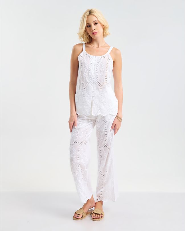 S/2 ΤΟΠ ΑΜΑΝΙΚΟ ΚΑΙ ΠΑΝΤΕΛΟΝΙ ΛΕΥΚΟ ΜΕ ΚΕΝΤΗΤΕΣ ΛΕΠΤΟΜΕΡΕΙΕΣ ONE SIZE (100% COTTON)