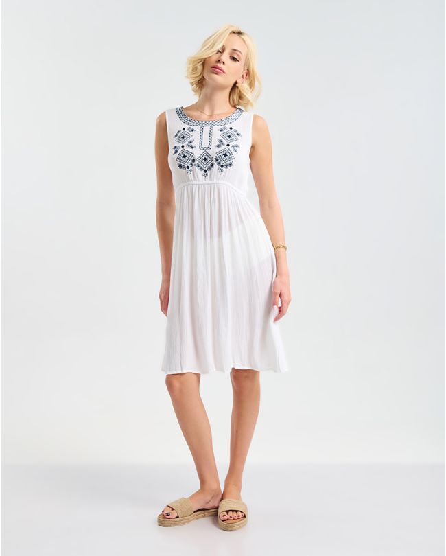 ΦΟΡΕΜΑ ΚΟΝΤΟ ΑΜΑΝΙΚΟ ΛΕΥΚΟ ΜΕ ΜΑΥΡΕΣ ΚΕΝΤΗΤΕΣ ΛΕΠΤΟΜΕΡΕΙΕΣ ONE SIZE (100% VISCOSE).