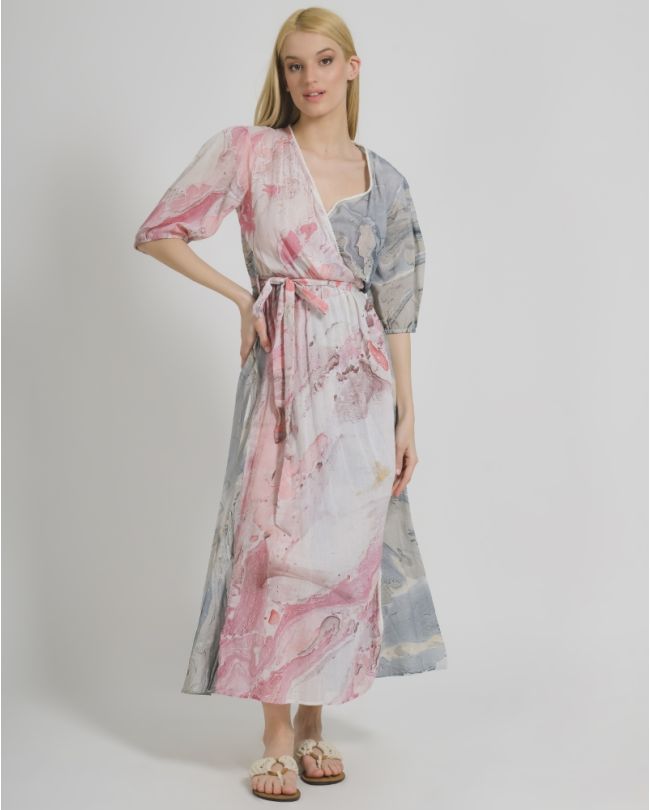 ΦΟΡΕΜΑ ΜΑΚΡΥ ΚΡΟΥΑΖΕ ΡΟΖ/ΓΚΡΙ ''MARBLE'' ONE SIZE (100%COTTON)