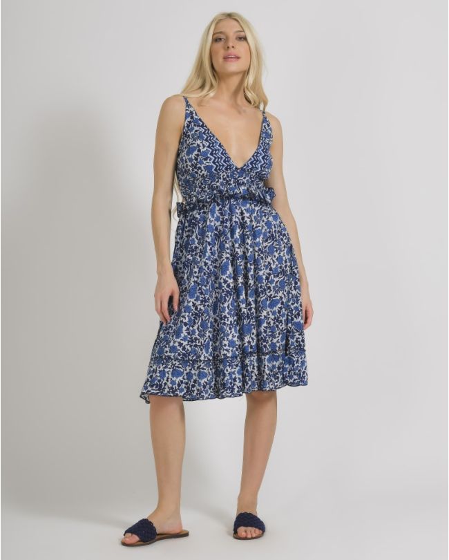 ΦΟΡΕΜΑ ΚΟΝΤΟ AMANIKO ΑΣΠΡΟ/ΜΠΛΕ ONE SIZE (100% COTTON)