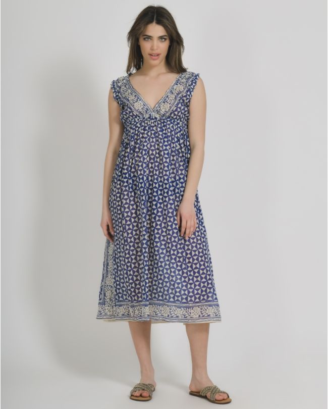 ΦΟΡΕΜΑ ΜΑΚΡΥ ΑΜΑΝΙΚΟ ΑΣΠΡΟ/ΜΠΛΕ ONE SIZE (100% COTTON).