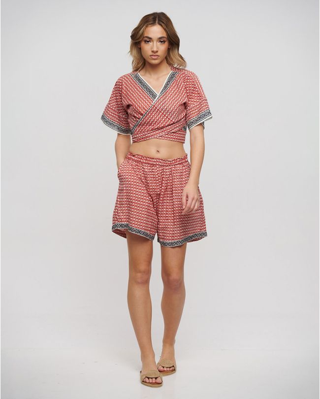 CROP TOP WITH KNOT IN RED/WHITE/BLACK COLOR ONE SIZE (100% COTTON)