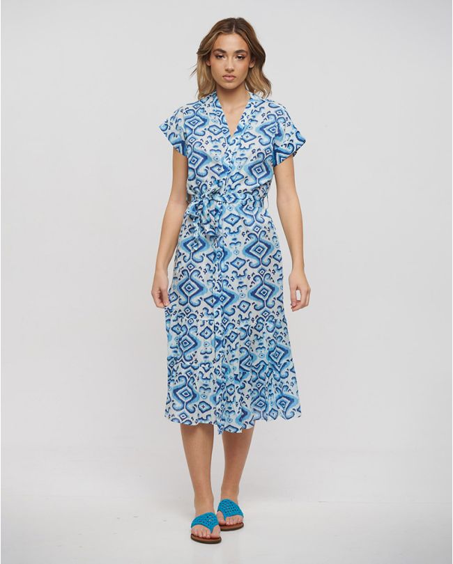 ΚΙΜΟΝΟ ΜΑΚΡΥ ΜΕ ΖΩΝΗ ΜΠΛΕ/ΓΑΛΑΖΙΟ/ΛΕΥΚΟ ONE SIZE (100% COTTON)